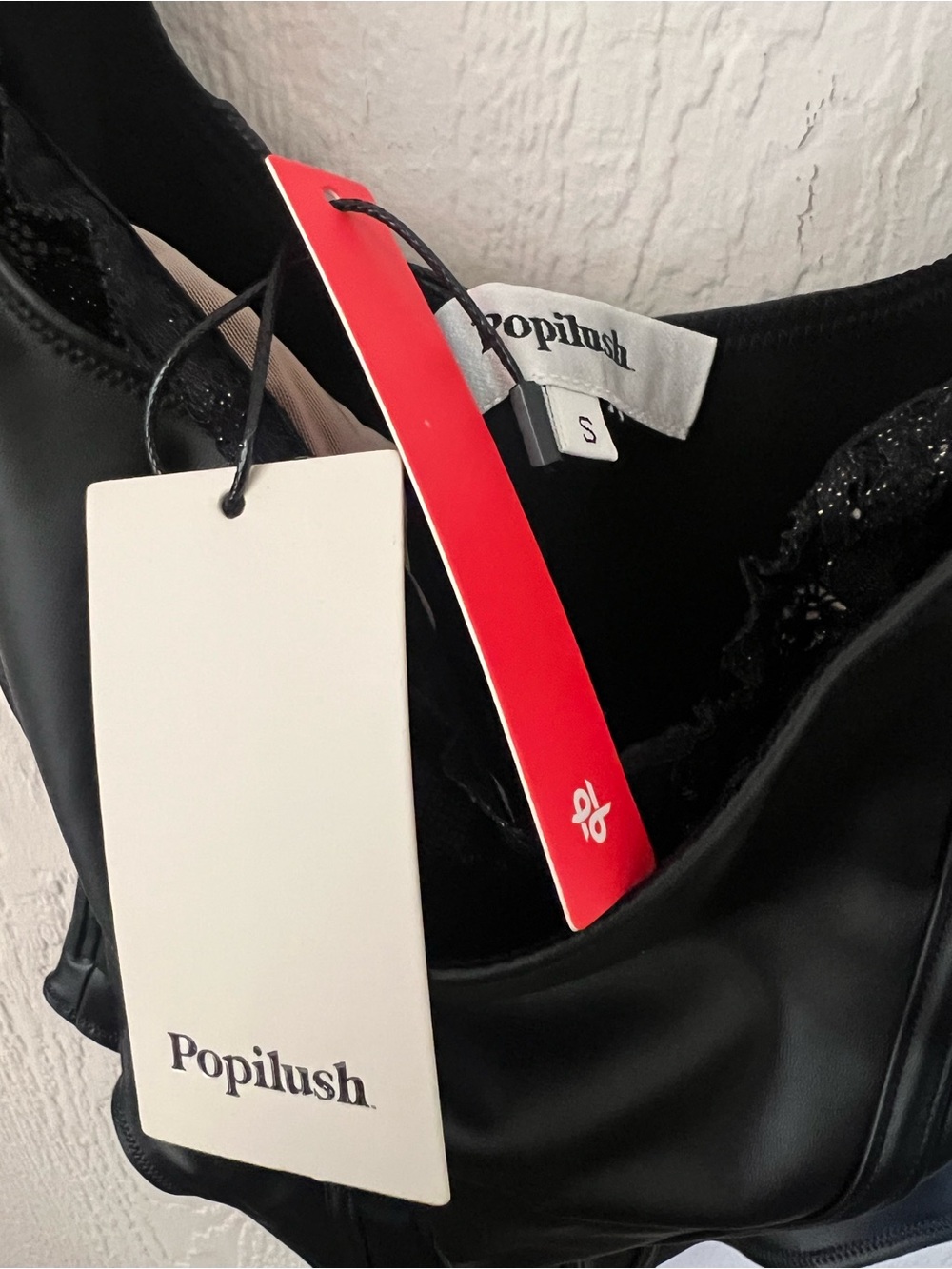 Popilush Faux Leather Gold Lace-Trim Bodysuit - Picture 2 of 3
